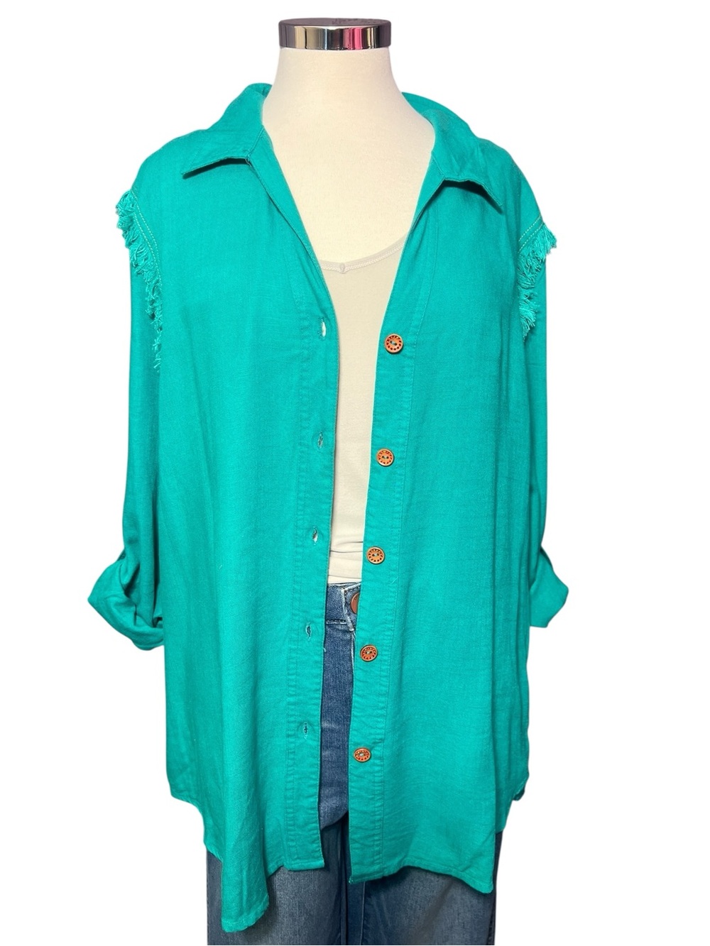Umgee Turquoise Button-Down Shirt NWT - Picture 2 of 7